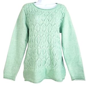 Talbots Light Mint Green Cable Knit Crewneck Sweater